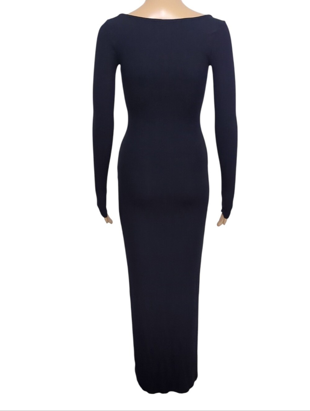 SKIMS Soft Lounge Ribbed Maxi Dress Black XS Scoop Neck Long Sleeve - Picture 3 of 9